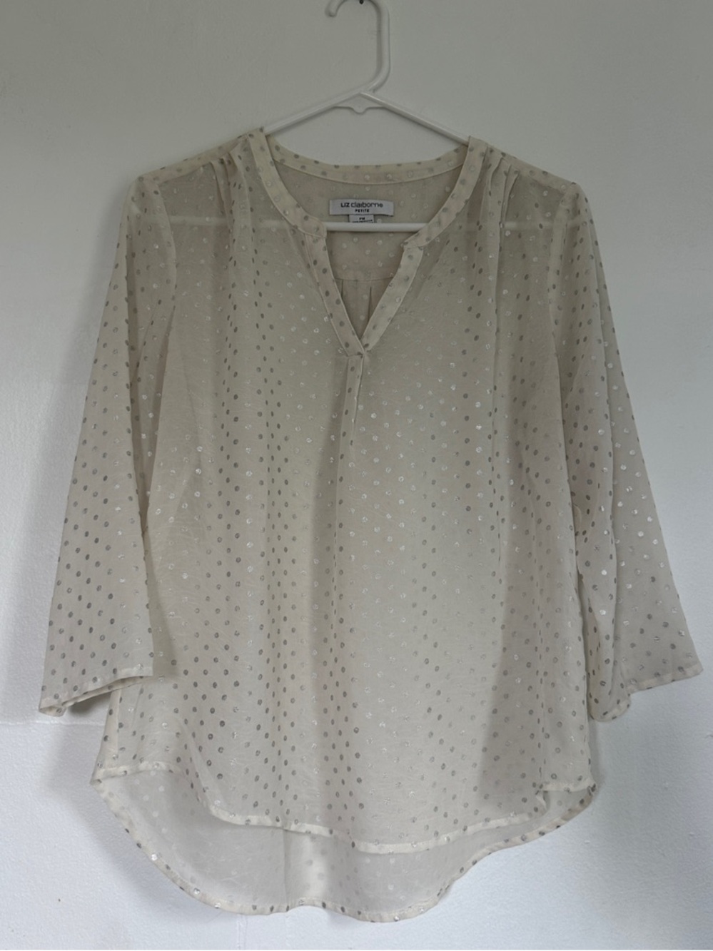 Liz Claiborne Ivory Blouse with Metallic Dot Detail
